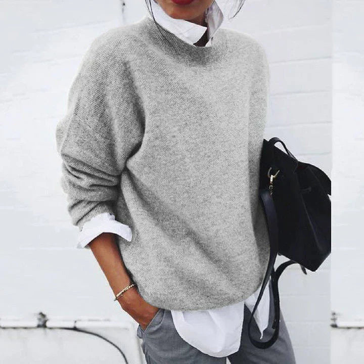 SUENTA Damen Pullover Weicher Modern Chic Luxuriös Warmer Hellgrau