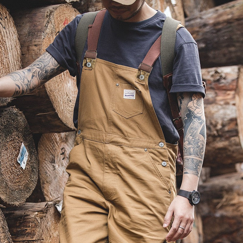 SUENTA Herren Enten-Latzhose Braune Canvas Overall Verstellträger