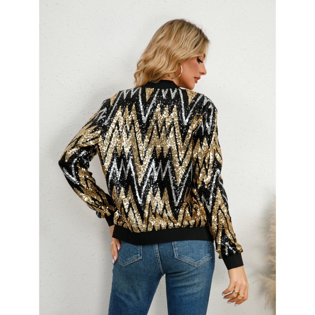 SUENTA Damen Schicke Reißverschlussjacke Für Paillette Glitzer