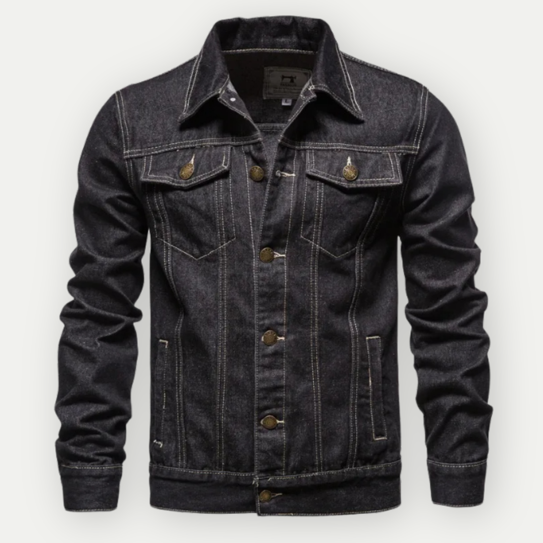 SUENTA Denim Jeansjacke - Indigo Gewaschen Mit Knopfleiste Sommer Schwarz