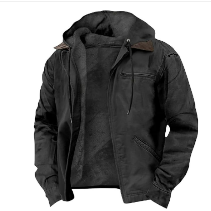 SUENTA Herren Klassische Kapuzen Jacke Warme Winter Alltag Schwarz