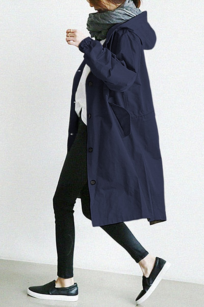 SUENTA Damen Wasserdichter Trenchcoat Mit Kapuze Regenmantel Marineblau