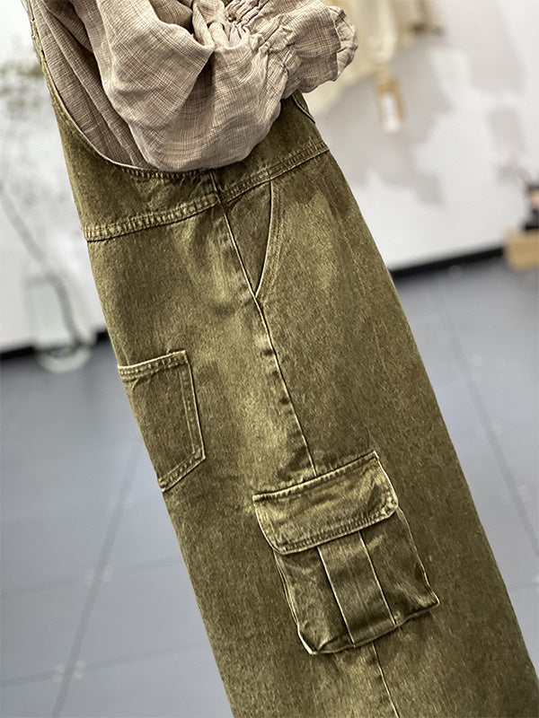 SUENTA Damen Cargo Overall Kleid – Vintage Inspirierter Einteiler mit Schulterriemen