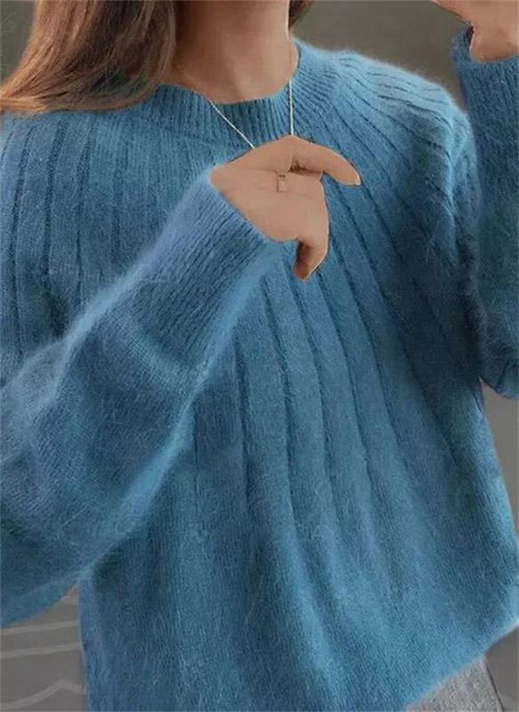 SUENTA Damen Fluffige Kaschmir Gestrickter Pullover Wärme Komfort Blau