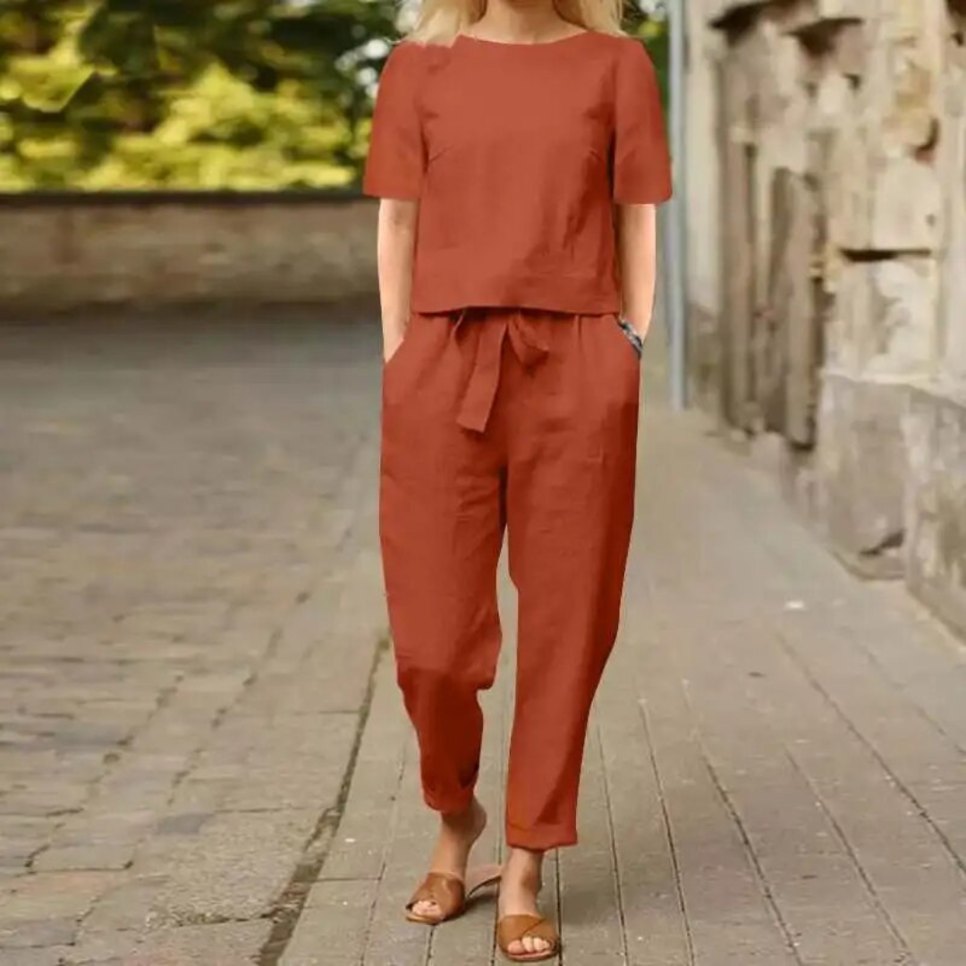 SUENTA Damen Zweiteiler Set – Elegantes und Bequemes Outfit für Alltag & Events Rot