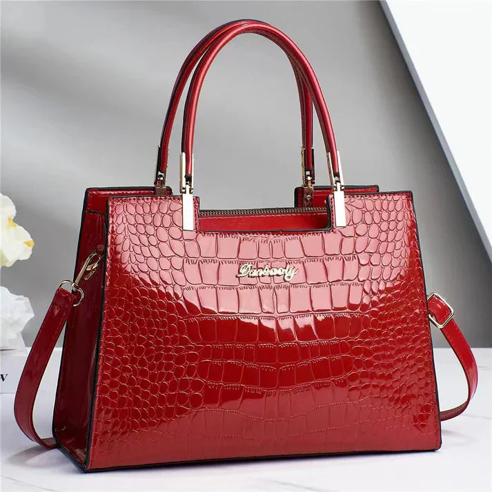 SUENTA Frauen Glänzende Handtasche Schlankes Design Finish Stil Rot