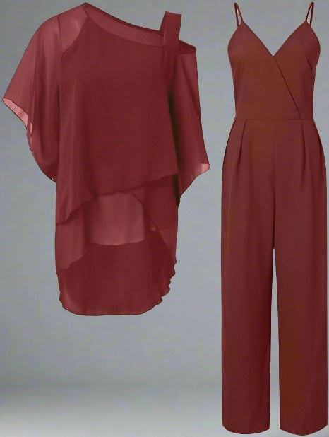 SUENTA Damen Luxus Chiffon Zweiteiler – Modernes Set für Elegante Abende S–3XL