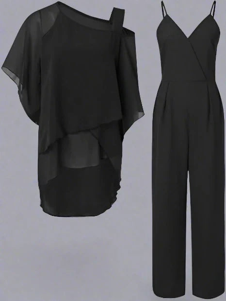 SUENTA Damen Luxus Chiffon Zweiteiler – Modernes Set für Elegante Abende S–3XL