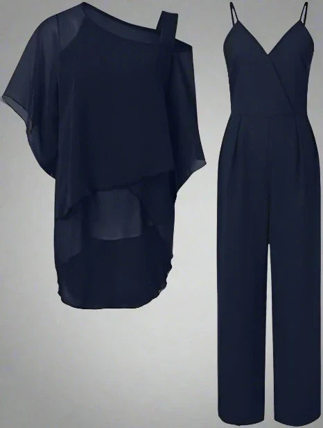 SUENTA Damen Luxus Chiffon Zweiteiler – Modernes Set für Elegante Abende S–3XL