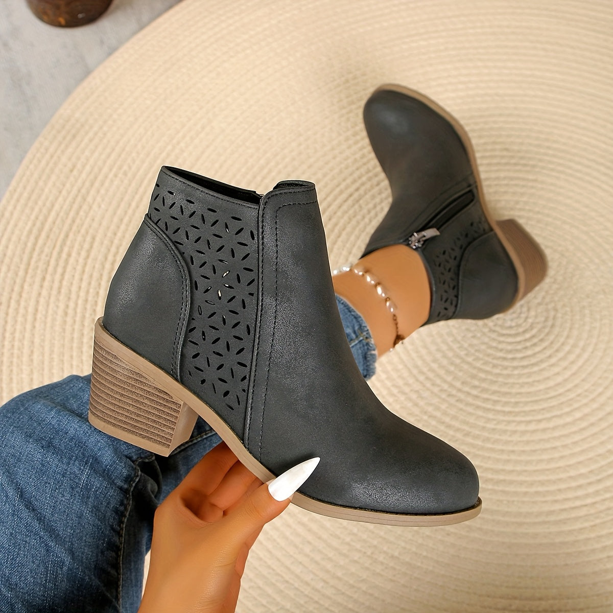 Dôre | Damen Stiefeletten zum Hineinschlüpfen mit seitlichem Reißverschluss