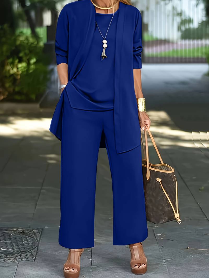 SUENTA Damen Zweiteiler Set – Weiche Stoff Weste mit Langer Hose Blau