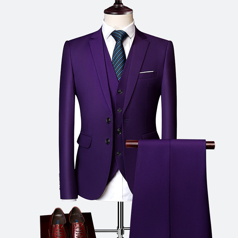 SUENTA 3-teiliges Herrenanzug-Set Sakko Hose Weste Sommer Violett