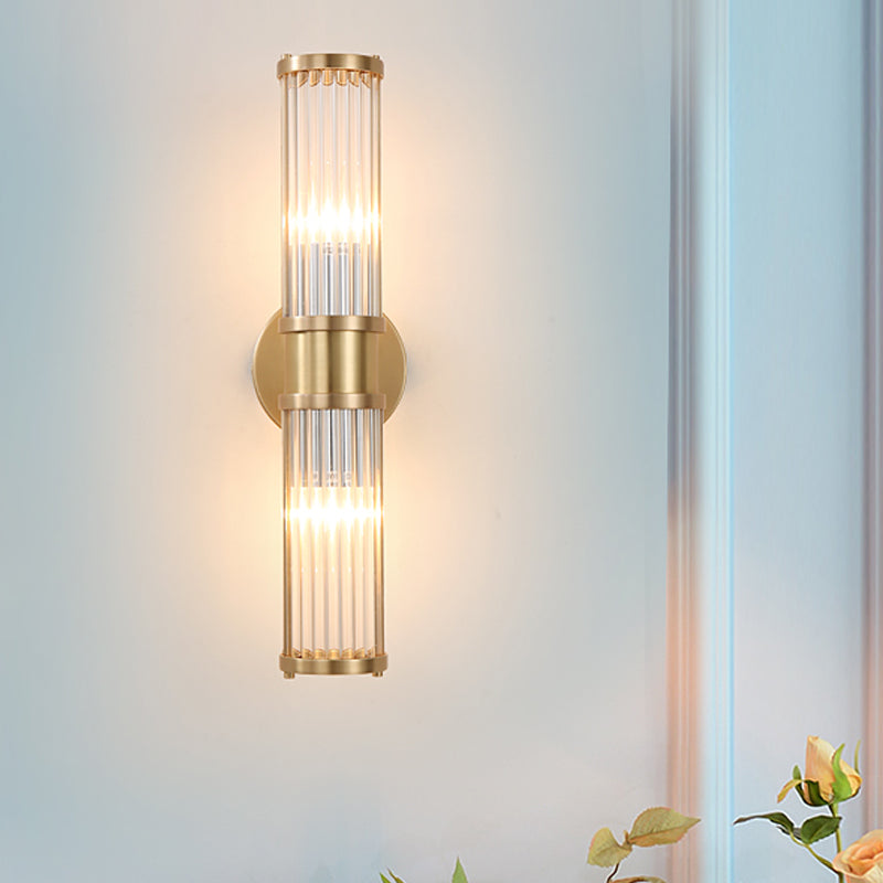 SUENTA 1/2-Licht Flur Wandleuchte Modernist Stylische Goldene Wandleuchte mit Zylindrischem Klarem Kristallschirm 2.0 Gold