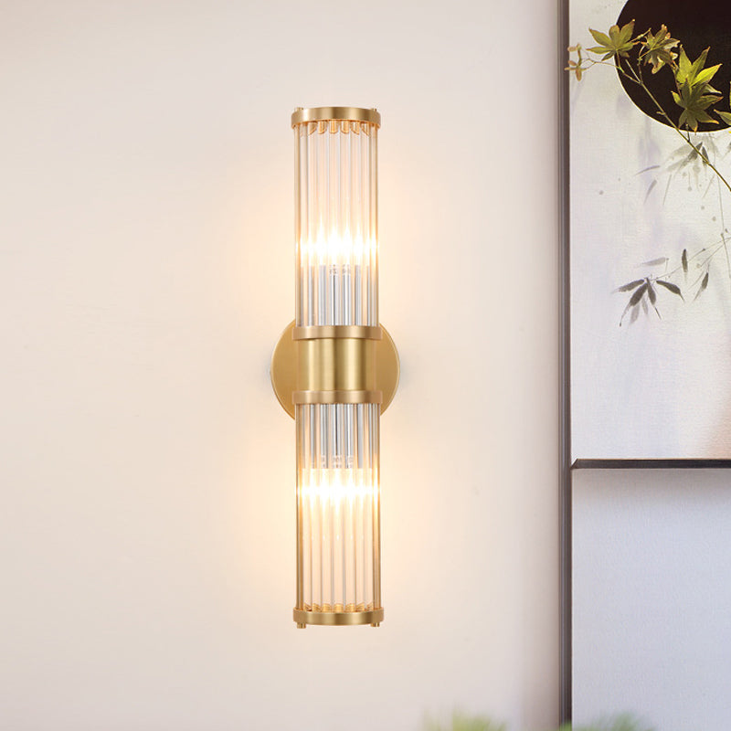 SUENTA 1/2-Licht Flur Wandleuchte Modernist Stylische Goldene Wandleuchte mit Zylindrischem Klarem Kristallschirm