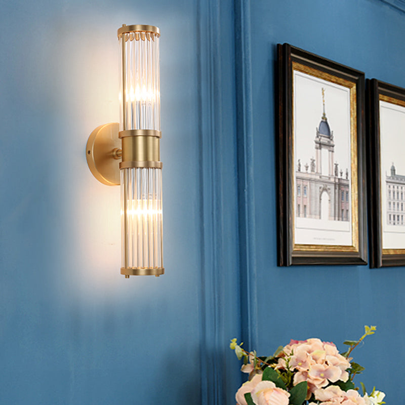 SUENTA 1/2-Licht Flur Wandleuchte Modernist Stylische Goldene Wandleuchte mit Zylindrischem Klarem Kristallschirm