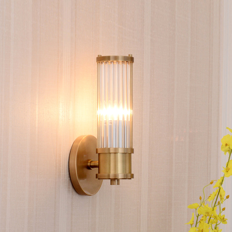SUENTA 1/2-Licht Flur Wandleuchte Modernist Stylische Goldene Wandleuchte mit Zylindrischem Klarem Kristallschirm