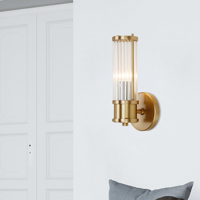 SUENTA 1/2-Licht Flur Wandleuchte Modernist Stylische Goldene Wandleuchte mit Zylindrischem Klarem Kristallschirm