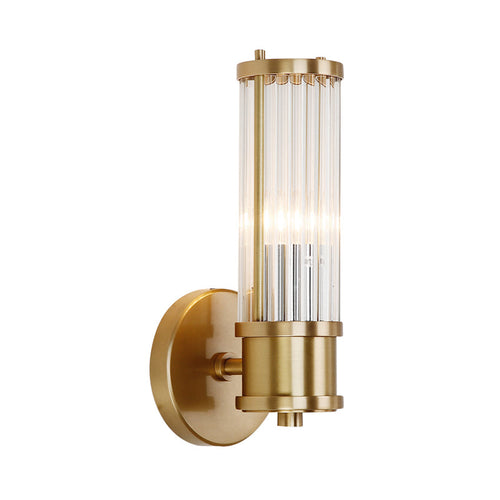 SUENTA 1/2-Licht Flur Wandleuchte Modernist Stylische Goldene Wandleuchte mit Zylindrischem Klarem Kristallschirm