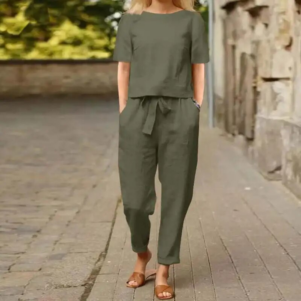 SUENTA Damen Zweiteiler Set – Elegantes und Bequemes Outfit für Alltag & Events Grün