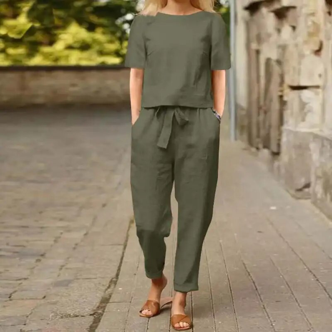 SUENTA Damen Zweiteiler Set – Elegantes und Bequemes Outfit für Alltag & Events Grün