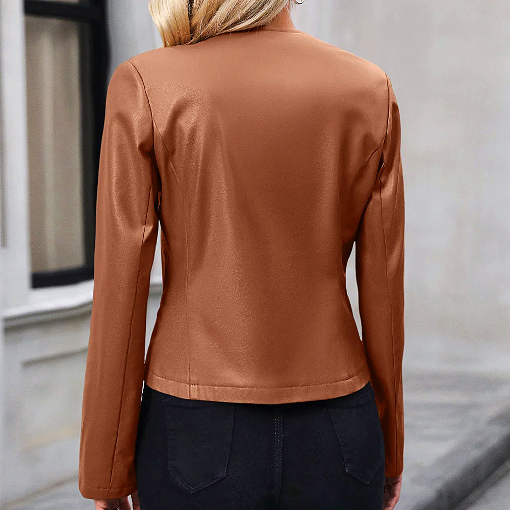 SUENTA Damen Modische Bikerjacke Für Damen Rundhals Struktur