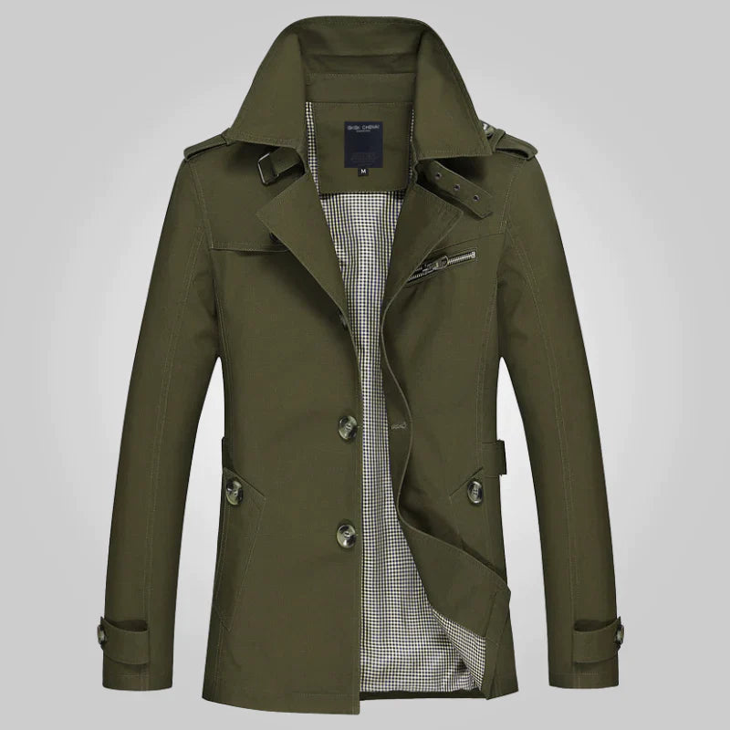 SUENTA Damen Klassischer Langer Trenchcoat Zeitlose Eleganz Grün
