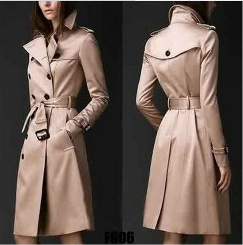 SUENTA Damen Schlanke Trenchcoat mit Doppelknopfverschluss Beige