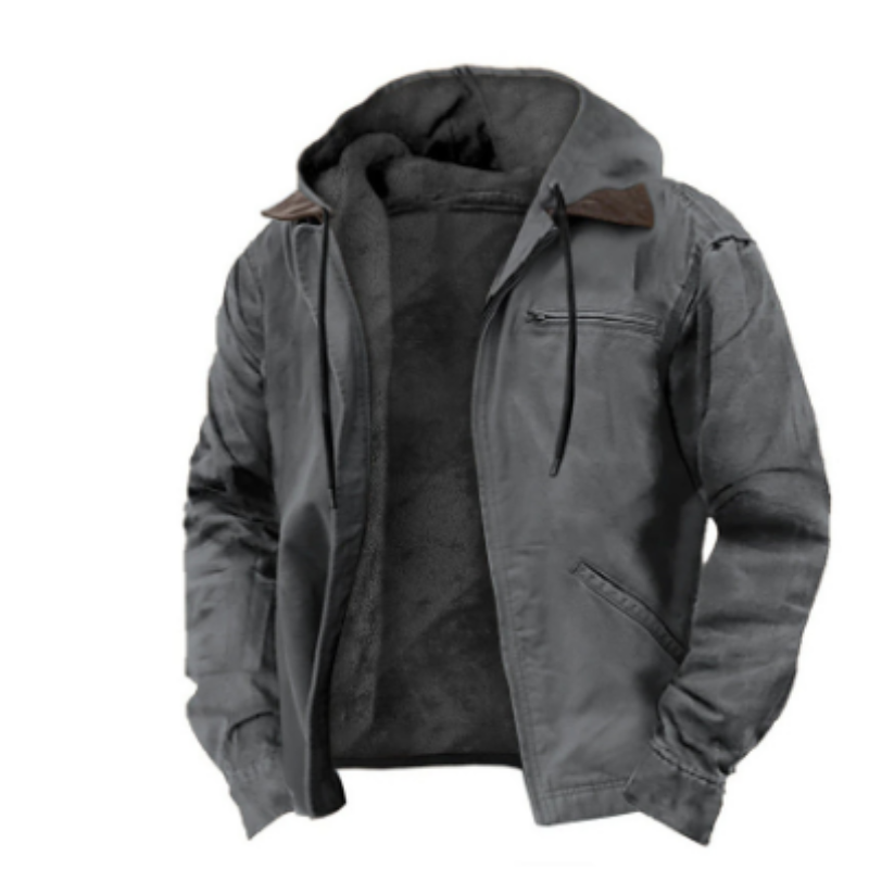 SUENTA Herren Klassische Kapuzen Jacke Warme Winter Alltag Grau