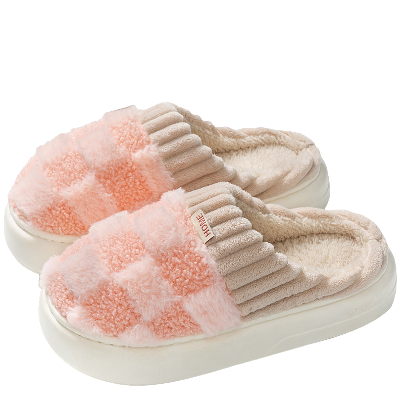 SUENTA Kuschelige Hausschuhe Unisex Kariertes Design Flauschig Rosa