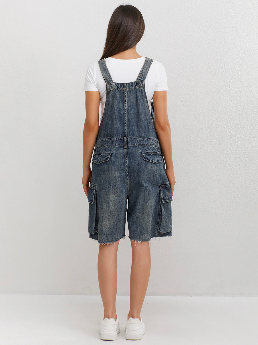 SUENTA Damen Denim Latzshorts – Vintage Inspirierter Overall mit Lockerer Passform