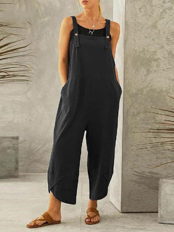 SUENTA Damen Latzhose – Freizeit Overall mit Knopfbund und Lockerer Passform Schwarz