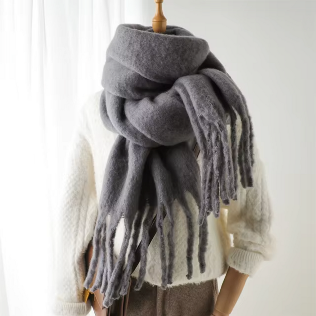 SUENTA Kaschmir-Winter-Schal cashmere-ähnlichem Stoff Lange Fransen Grau Einheitsgröße