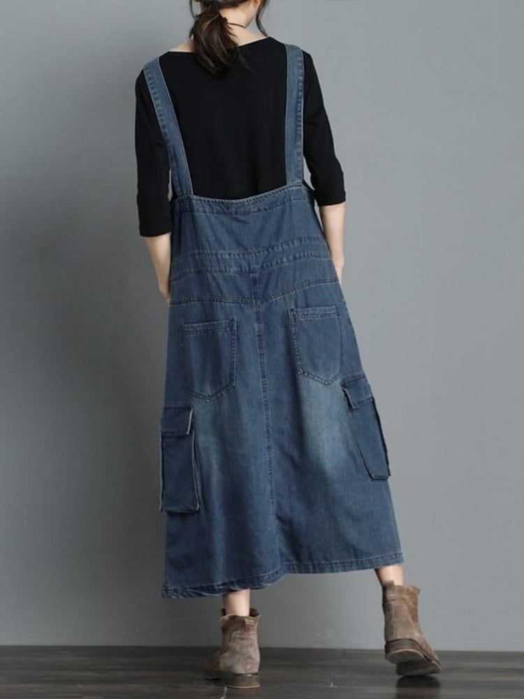 SUENTA Damen Denim Latzkleid – Lässiger Overall mit Vintage-Charme und Lockere Passform