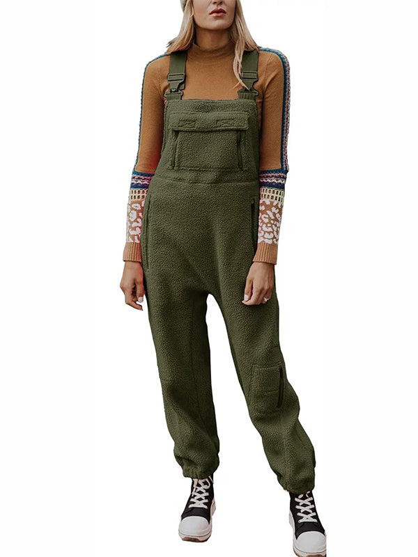 SUENTA Damen Fleece Thermo Overall – Warmer Einteiler mit Praktischen Reißverschlusstaschen