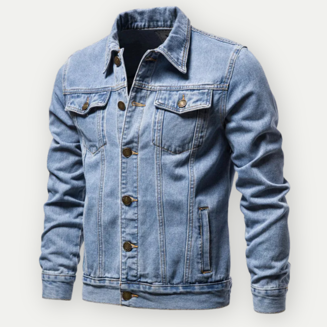 SUENTA Denim Jeansjacke - Indigo Gewaschen Mit Knopfleiste Sommer Blau