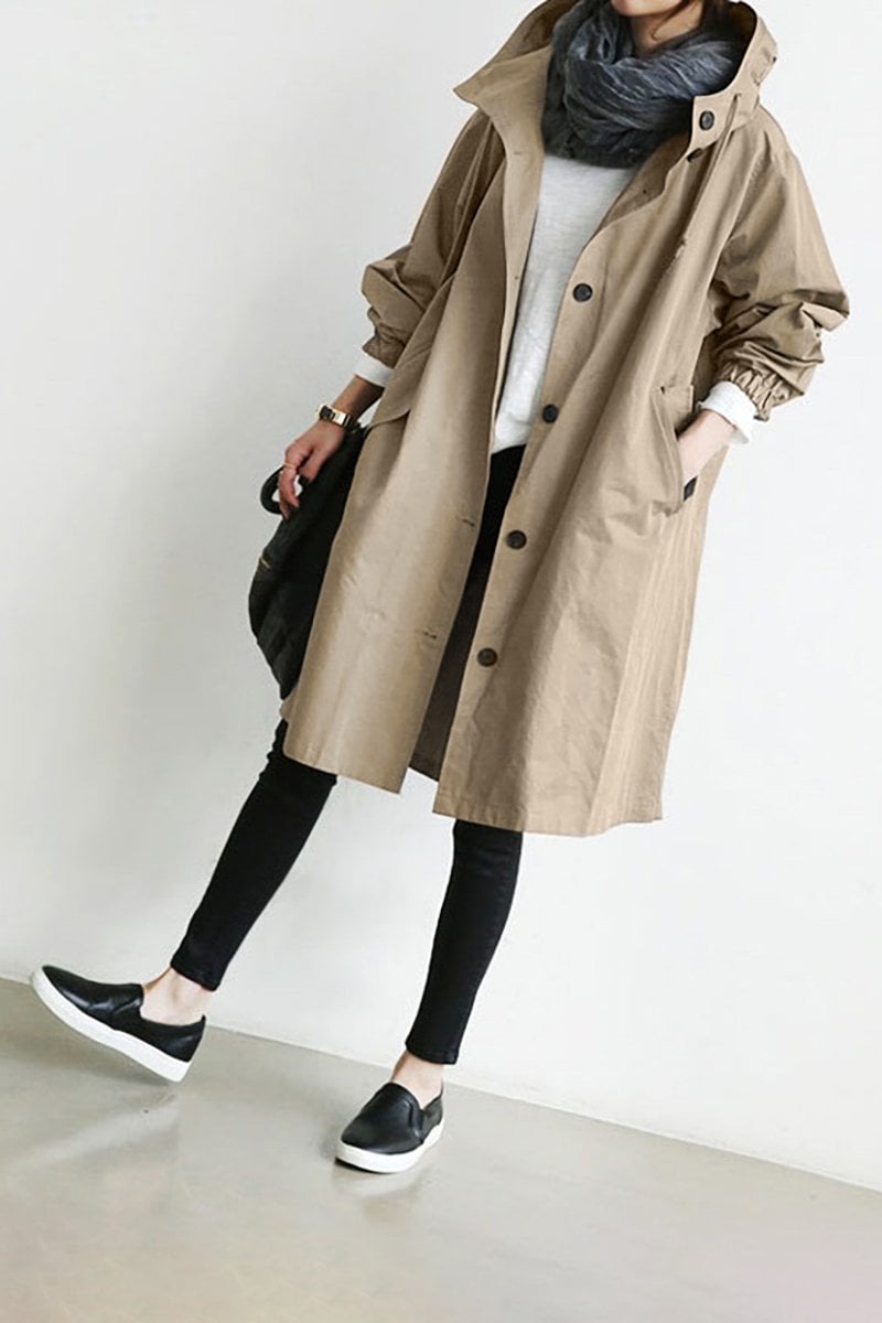SUENTA Damen Wasserdichter Trenchcoat Mit Kapuze Regenmantel Beige