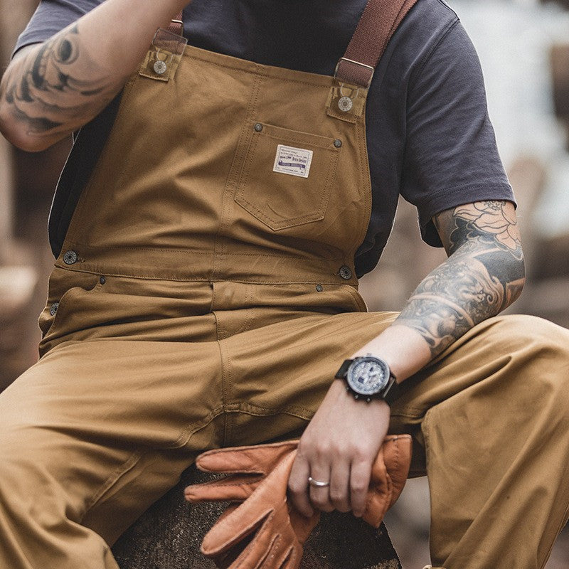 SUENTA Herren Enten-Latzhose Braune Canvas Overall Verstellträger
