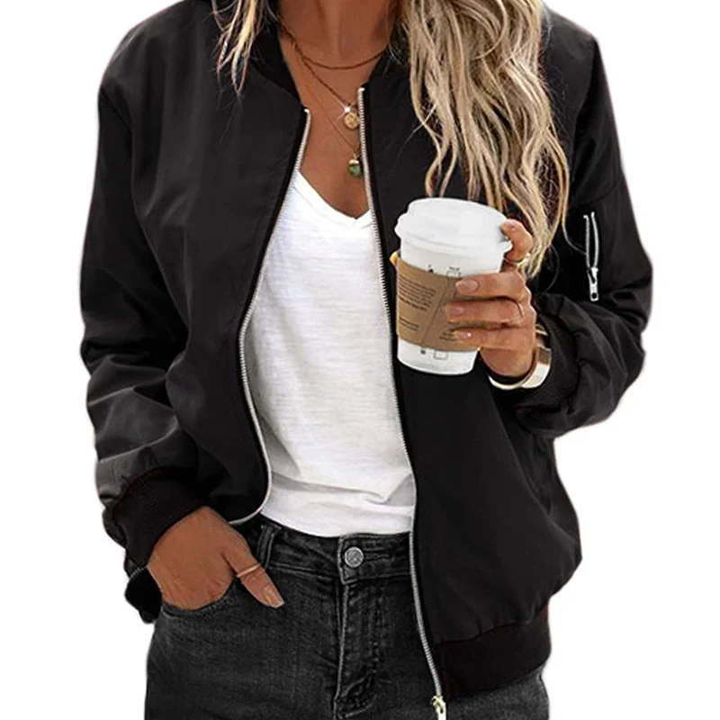 SUENTA Langärmlige Bomberjacke Für Damen Schlanke Gerippte Details - Winterjacke Damen Schwarz