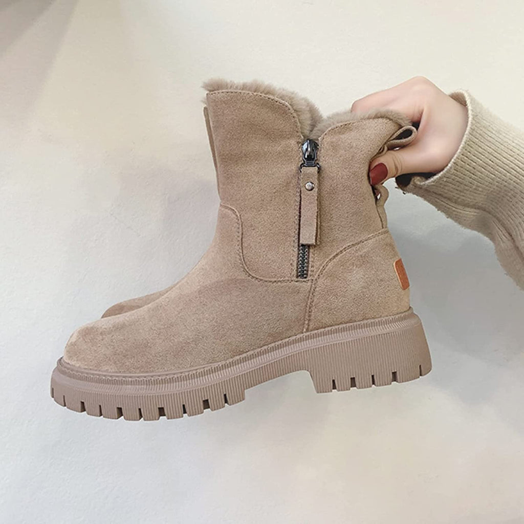 SUENTA Damen Samtstiefeln Designer Griffige Gummisohle Warm Fell - Winterstiefel