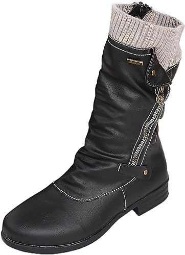 SUENTA Damen Winterstiefel Super Komfortable Kuschelige Sohle Schwarz