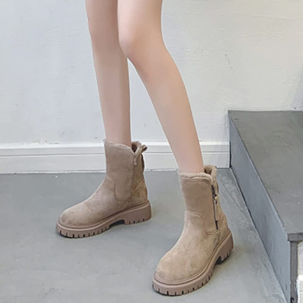 SUENTA Damen Samtstiefeln Designer Griffige Gummisohle Warm Fell - Winterstiefel
