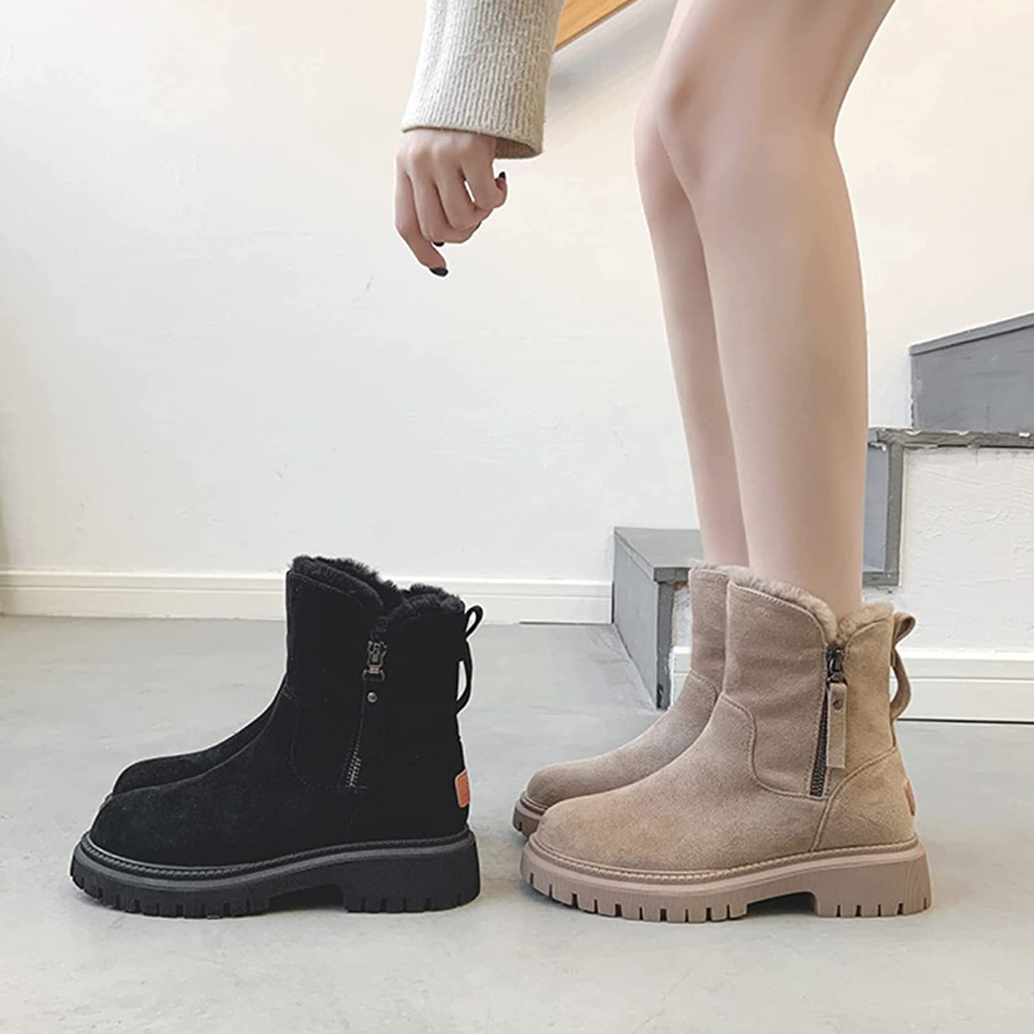 SUENTA Damen Samtstiefeln Designer Griffige Gummisohle Warm Fell - Winterstiefel