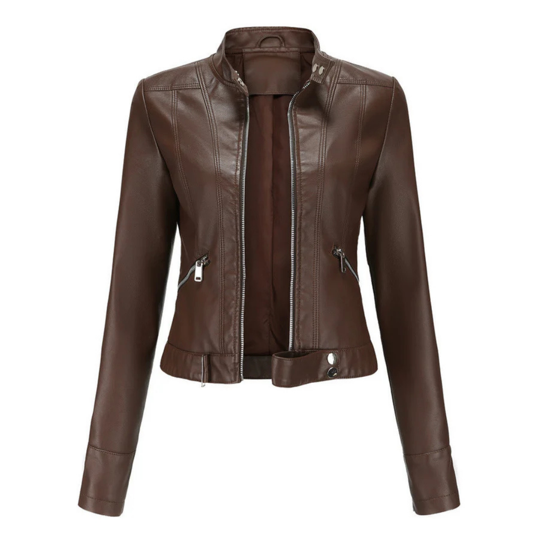 SUENTA Damen Wasserdichte Kurze Jacke Für Damen Langarm Stil Dunkel Braun
