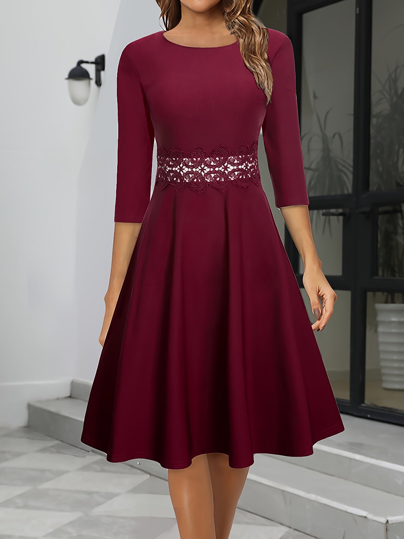 SUENTA Damen Abendkleid – Elegantes Midi Kleid mit Bequemer Passform für Anlässe Dunkelrot