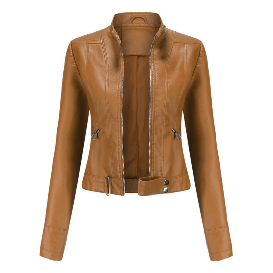 SUENTA Damen Wasserdichte Kurze Jacke Für Damen Langarm Stil Hell Braun