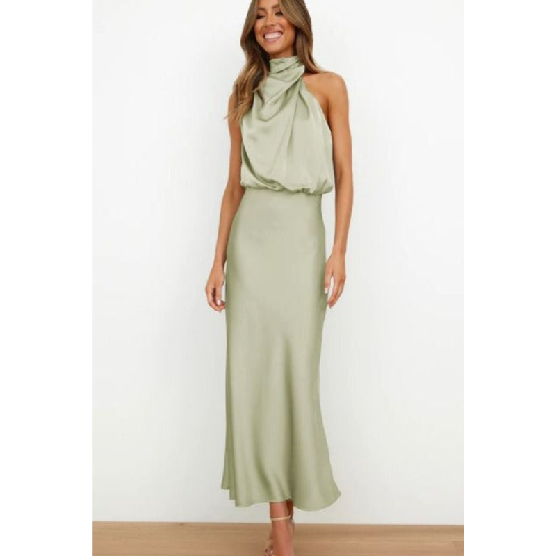 SUENTA Damen Abendkleid – Atemberaubendes Halfter Midi Kleid Hellgrün