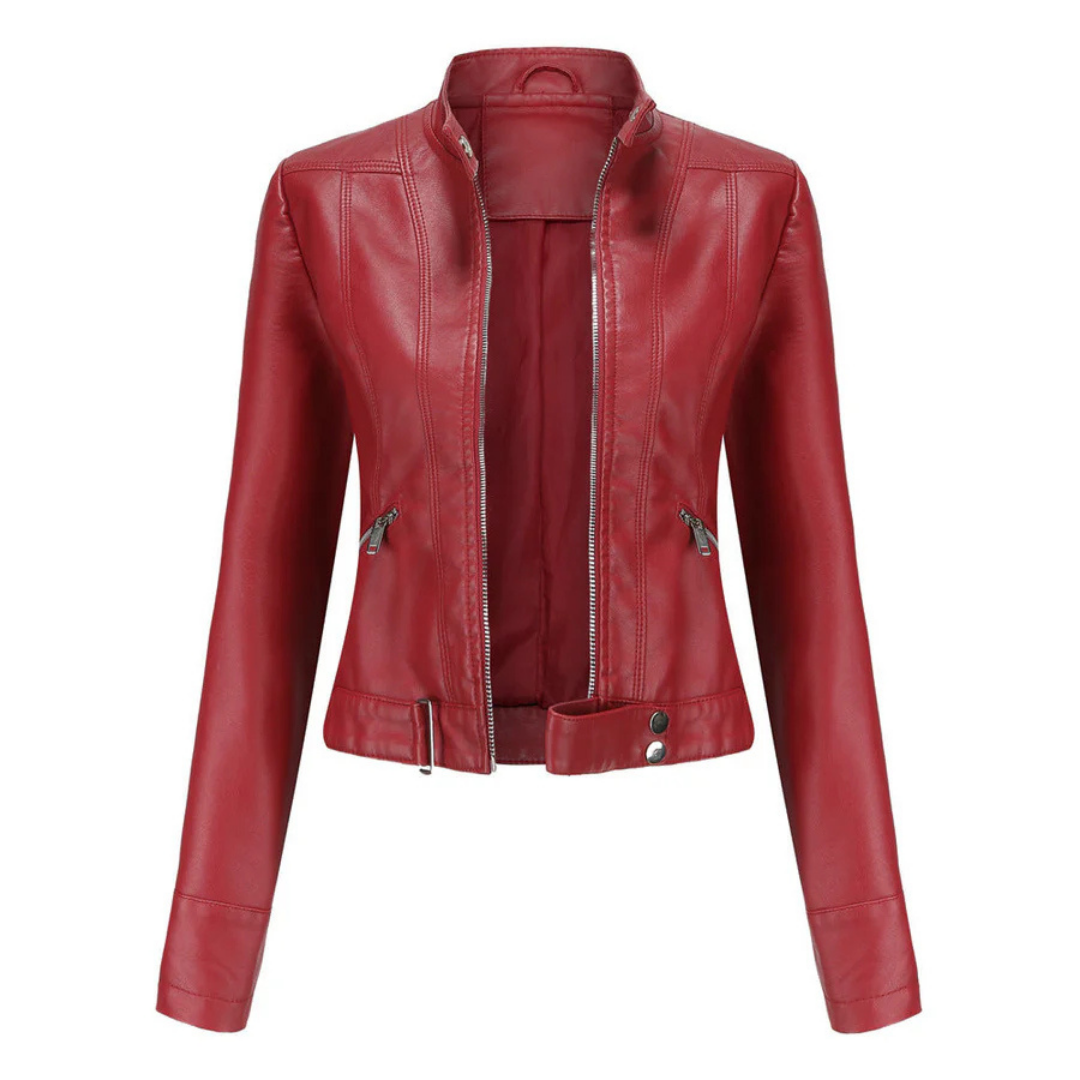 SUENTA Damen Wasserdichte Kurze Jacke Für Damen Langarm Stil Rot