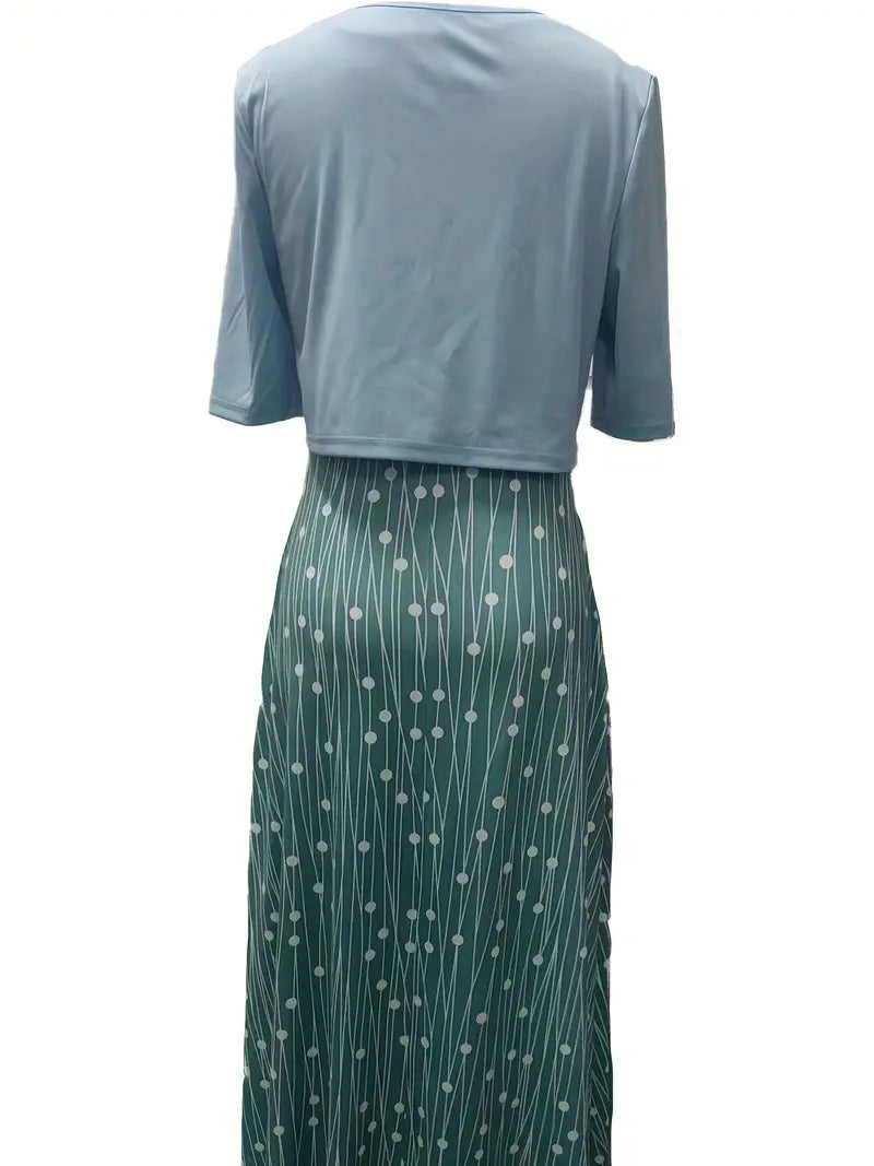 SUENTA Damen Zweiteiler Set – Blumenkleid mit Einfarbigem Crop-Top