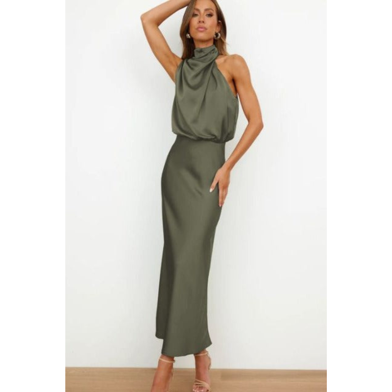 SUENTA Damen Abendkleid – Atemberaubendes Halfter Midi Kleid Grün