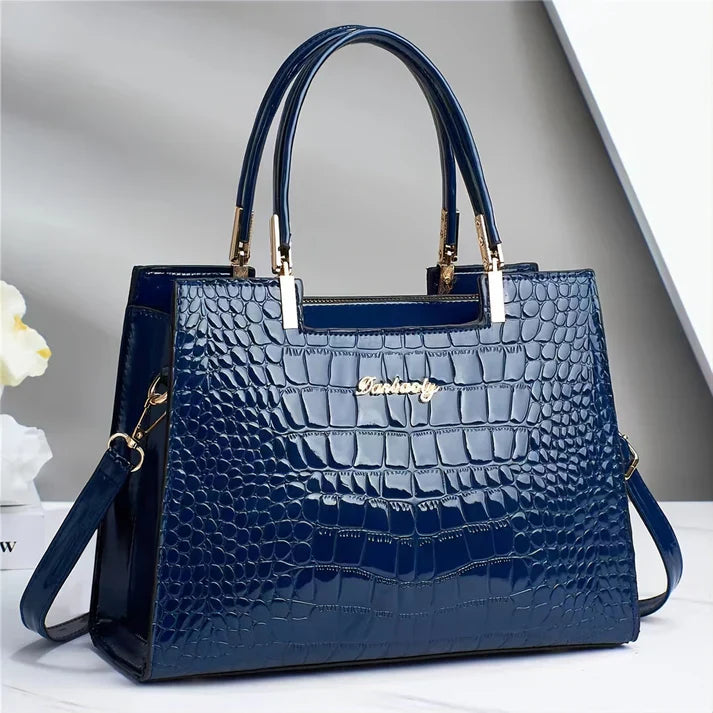SUENTA Frauen Glänzende Handtasche Schlankes Design Finish Stil Blau